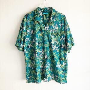 Tori Richard HI USA 3XL Machine 100% cotton Cranes Trees Plants Green 100% cott